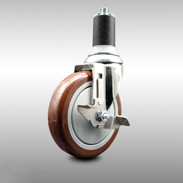 Service Caster 5 Inch 316SS Maroon Polyurethane Swivel 1-5/8 Inch Expanding Stem Caster Brake SCC-SS316EX20S514-PPUB-MRN-TLB-158 - main